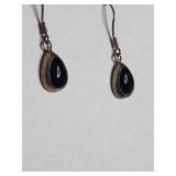 Sterling Silver Black Obsidian Teardrop Earrings Silpada .925 5g