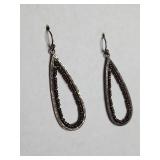 Sterling Silver Teardrop Earrings with Bronze Seed Beads 5g