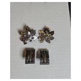 Two-Tone Metal Leaf Earrings and Clips Set