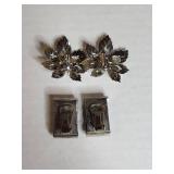 Two-Tone Metal Leaf Earrings and Clips Set