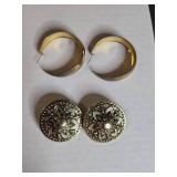 Gold Tone Hoop Earrings and Flower Design Earrings