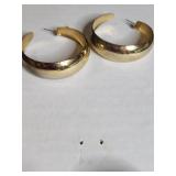 Gold Tone Hoop Earrings and Flower Design Earrings