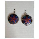 Cloisonne Enamel Flower Disc Earrings