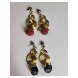 Spiral Wire Dangle Earrings Red And Gold/Black And Gold