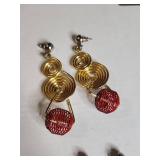Spiral Wire Dangle Earrings Red And Gold/Black And Gold