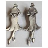 Vintage Silver Tone Ballet Dancer Earrings