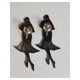 Vintage Silver Tone Ballet Dancer Earrings