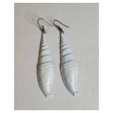 Iridescent White Seashell Dangle Earrings Metal
