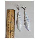 Iridescent White Seashell Dangle Earrings Metal
