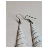 Iridescent White Seashell Dangle Earrings Metal