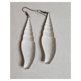 Iridescent White Seashell Dangle Earrings Metal