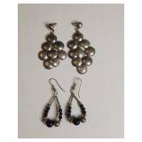 Silver Tone Earring Set - Cluster and Beaded Drop Design