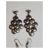 Silver Tone Earring Set - Cluster and Beaded Drop Design