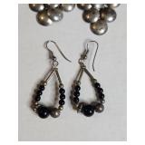 Silver Tone Earring Set - Cluster and Beaded Drop Design