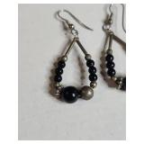 Silver Tone Earring Set - Cluster and Beaded Drop Design