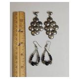 Silver Tone Earring Set - Cluster and Beaded Drop Design