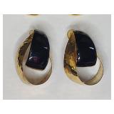 Designer Black Enamel and Gold Tone Earring Set