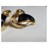 Designer Black Enamel and Gold Tone Earring Set