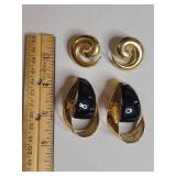 Designer Black Enamel and Gold Tone Earring Set