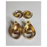 Designer Black Enamel and Gold Tone Earring Set