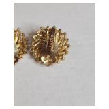 Lisner Gold Tone Pearl Flower Clip Earrings