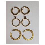Three Pairs of Gold Tone Hoop Earrings Set