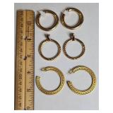 Three Pairs of Gold Tone Hoop Earrings Set