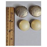 Gold Tone Striped and Cream Button Clip On Earrings Set