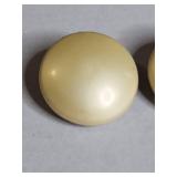 Gold Tone Striped and Cream Button Clip On Earrings Set