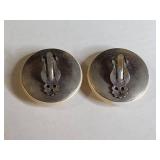Gold Tone Striped and Cream Button Clip On Earrings Set