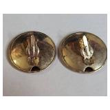 Gold Tone Striped and Cream Button Clip On Earrings Set