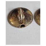 Gold Tone Striped and Cream Button Clip On Earrings Set