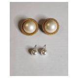 Faux Pearl and Gold Tone Earring Set