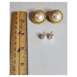 Faux Pearl and Gold Tone Earring Set