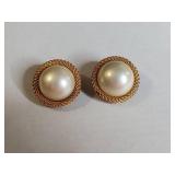 Faux Pearl and Gold Tone Earring Set