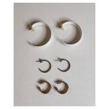 Hoop Earrings Set - White Iridescent and Metal