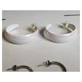 Hoop Earrings Set - White Iridescent and Metal