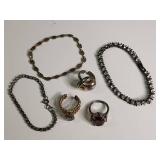Mixed Jewelry Collection with Rhinestone Necklaces and Rings