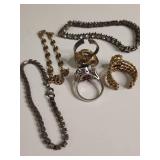 Mixed Jewelry Collection with Rhinestone Necklaces and Rings