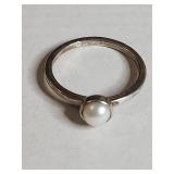 .925 Sterling Silver Pearl Solitaire Ring