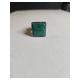 Silpada .925 Sterling Silver Turquoise Inlay Ring with Geometric Design 15g