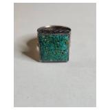 Silpada .925 Sterling Silver Turquoise Inlay Ring with Geometric Design 15g