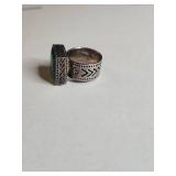 Silpada .925 Sterling Silver Turquoise Inlay Ring with Geometric Design 15g