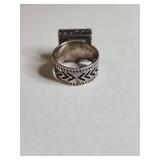 Silpada .925 Sterling Silver Turquoise Inlay Ring with Geometric Design 15g
