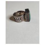 Silpada .925 Sterling Silver Turquoise Inlay Ring with Geometric Design 15g