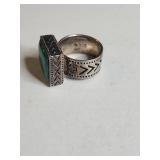 Silpada .925 Sterling Silver Turquoise Inlay Ring with Geometric Design 15g