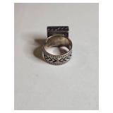 Silpada .925 Sterling Silver Turquoise Inlay Ring with Geometric Design 15g