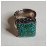 Silpada .925 Sterling Silver Turquoise Inlay Ring with Geometric Design 15g