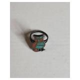 Turquoise and Coral Owl Ring