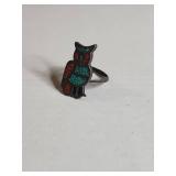 Turquoise and Coral Owl Ring
